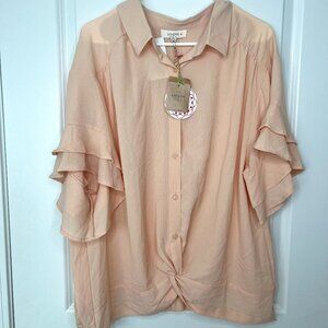 Umgee + Women's 1X Blouse Top NWT Front Twist Flutter Sleeve